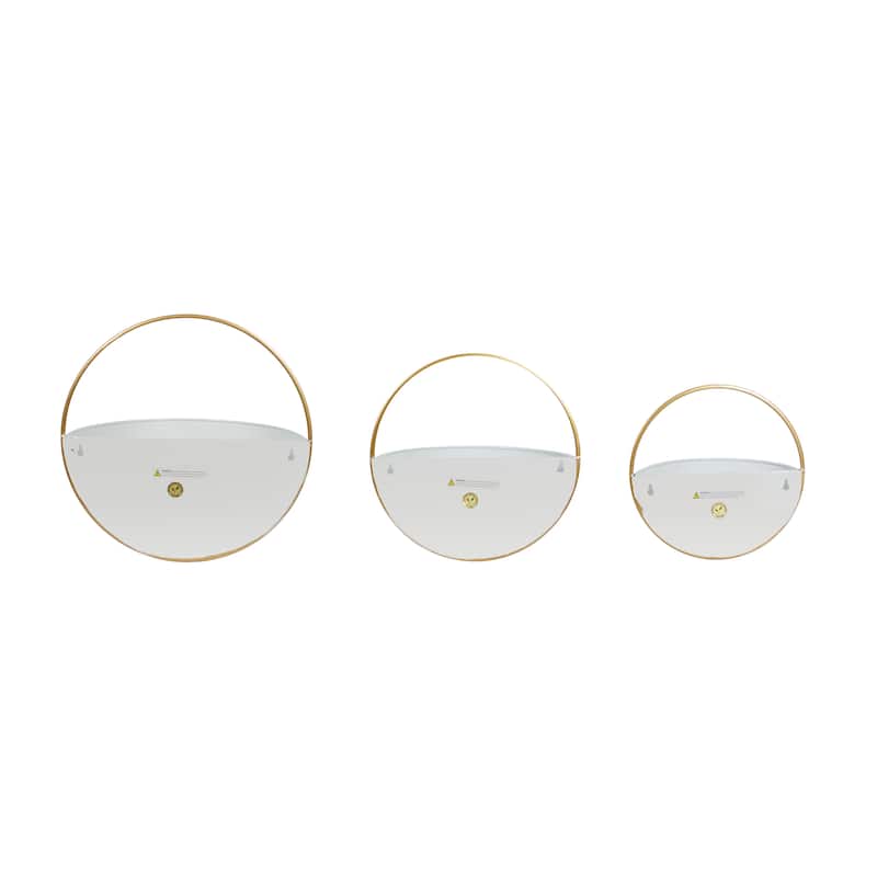 Metal Geometric Indoor Outdoor Round Wall Planter - Set of 3 White, Gold, Black - Roche River Decor