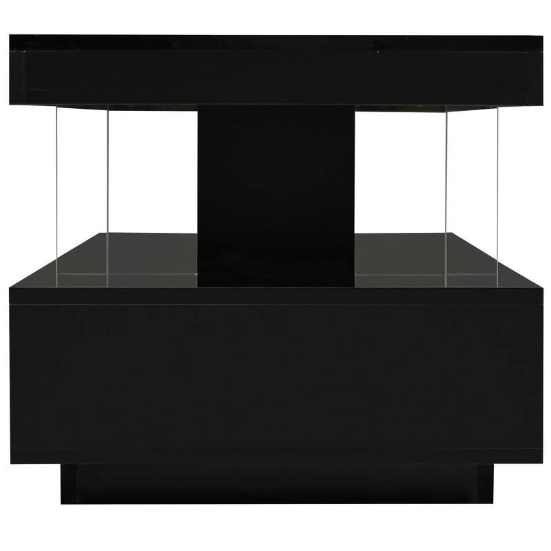 Modern Coffee Table with 2 Drawers and Display Shelves and LED Lights