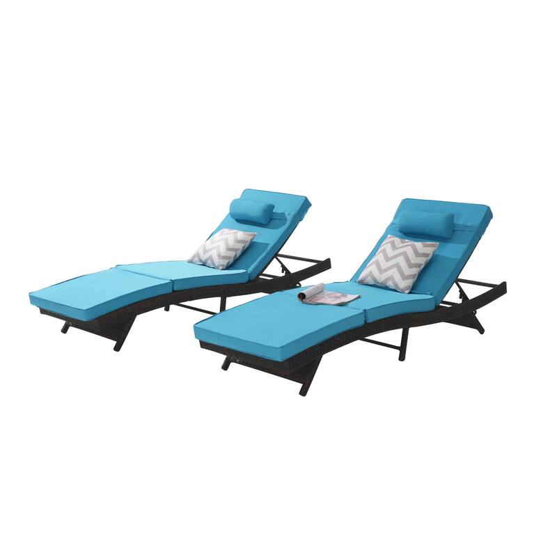 2 Pcs Outdoor Wicker Lounge Recliner Chair Set of 2, Rust-Resistant Patio Sunbathing Chairs with 5 Adjustable Positions