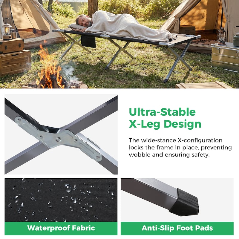 2 Pcs Folding Camping Cot Bed with Carry Bag Portable Tent