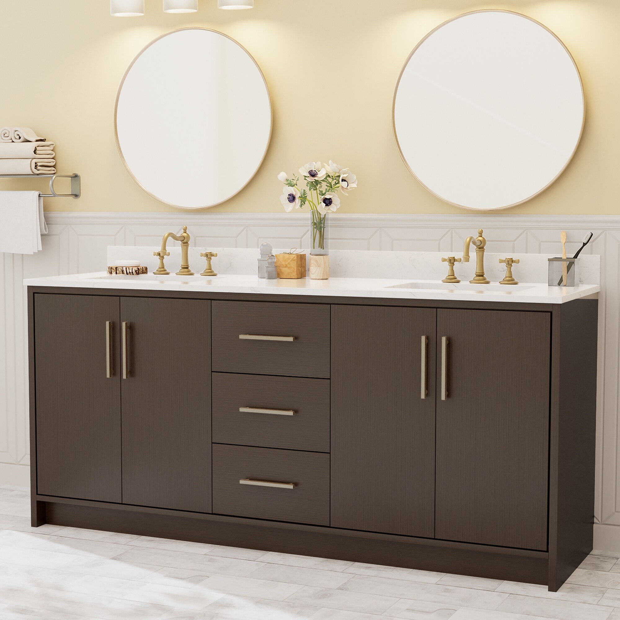 72-Inch Modern Style Bathroom Vanity with Double Ceramic Sink