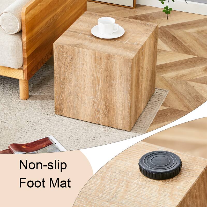 Roomfitters Square MDF Coffee Table with Textured Light Wood Finish, Modern Minimalist Cube Accent Table