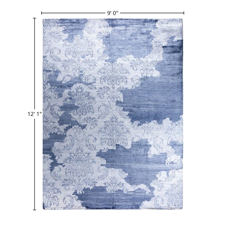 Modern One-of-a-Kind Handmade Area Rug, Blue - 9' 0" x 12' 1"