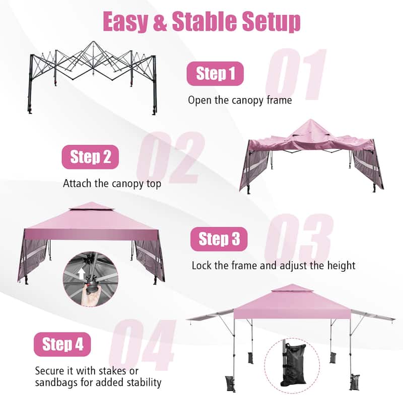 Outdoor Pop Up Canopy Tent with Side Awnings 10x17.6 Ft for Patio or Beach - 10 x 17.6 x 8.9-9.5 ft