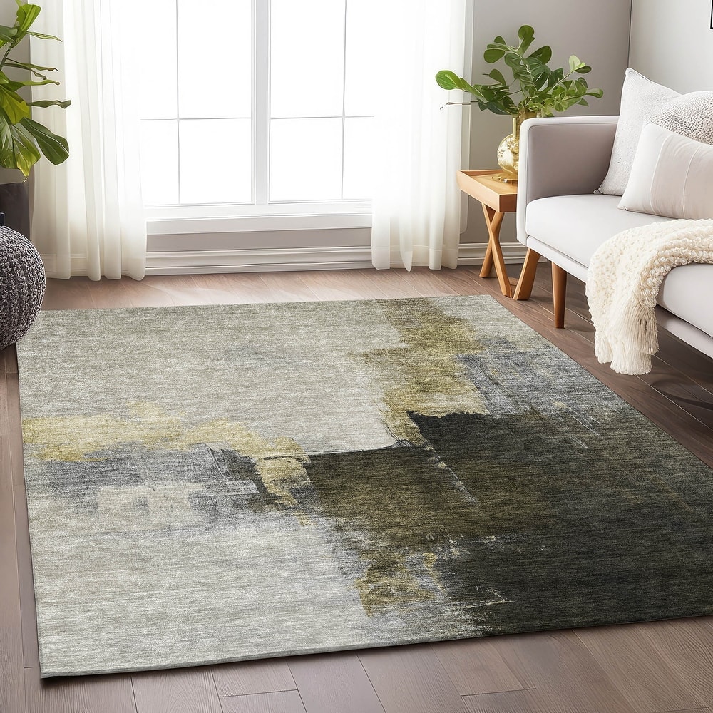 Machine Washable Indoor/ Outdoor Abstract Chantille Rug