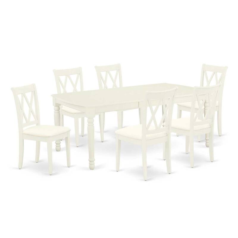 7-Piece Dinette Set - Linen White Table & 6 Double X Back Chairs