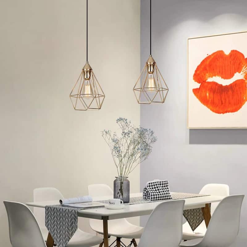 HomeRoots Kitchen Island Geometric Two Light Iron Flush Ceiling Light With Gold Shades - 19.21" x 22.83" x 4.7"
