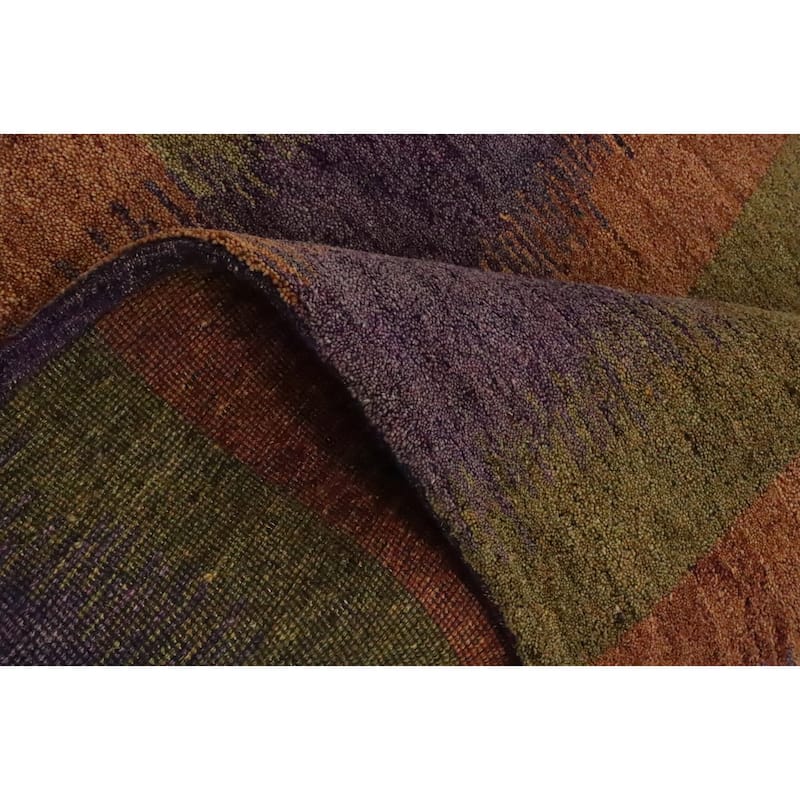 Hand Knotted Oriental 100% Wool Carpet Modern Stripe Multi-Colored Gabbeh Area Rug - 7' 10'' X 5' 7''