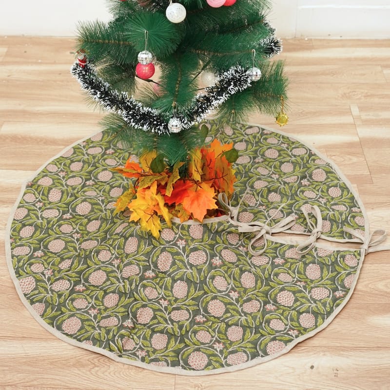 Fabdivine Hand Block Floral Soft Pure Linen Fabric Home Décor Christmas Tree Skrit