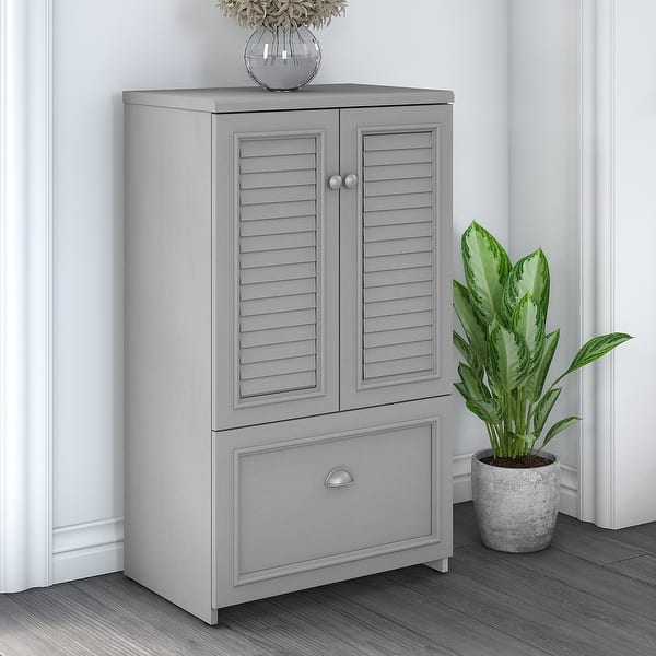 Bush Furniture Somerset Tall Storage Cabinet with Doors and Drawer in Ash Gray