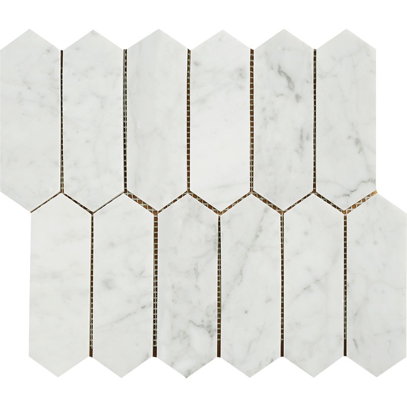 Carrara Marble 2" x 6" Long Hexagon Polished Mosiac Tile