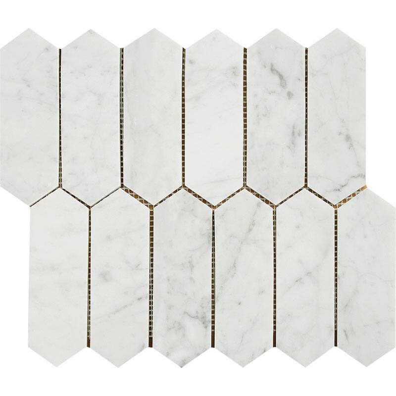 Carrara Marble 2" x 6" Long Hexagon Polished Mosiac Tile - Sample - White
