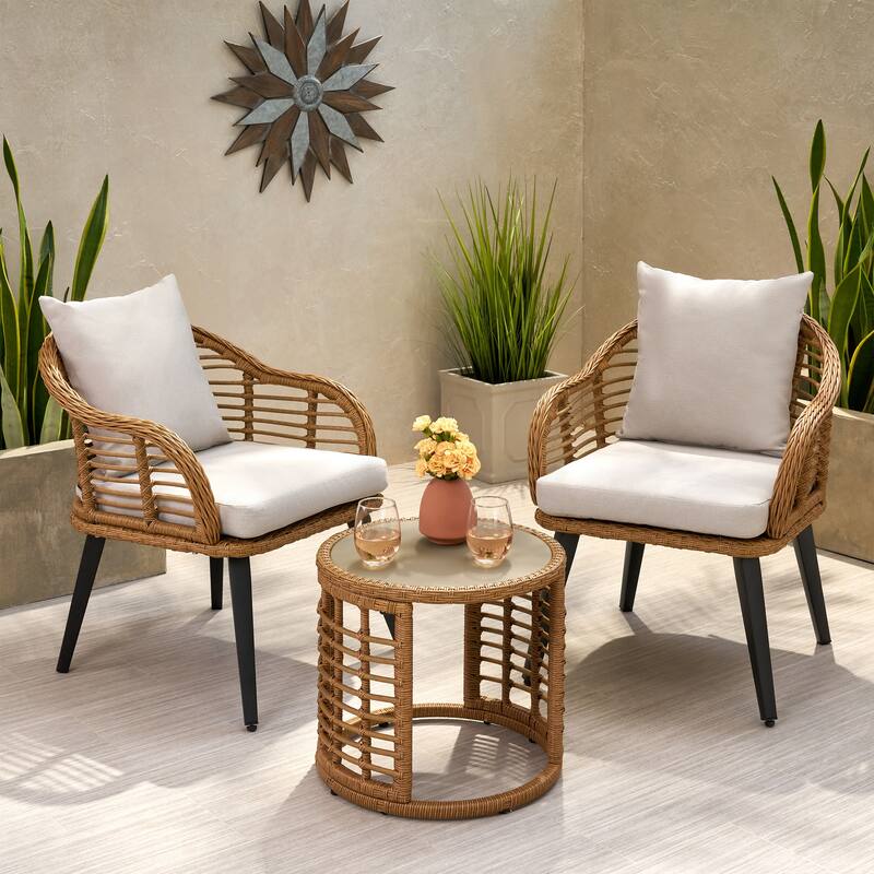 Tatiana Outdoor 3-piece Boho Wicker Chat Set by Christopher Knight Home