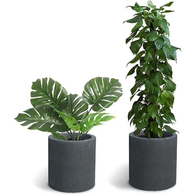 Kante Concrete Outdoor Modern Cylindrical Planter, 15.8 Inch Tall, Charcoal