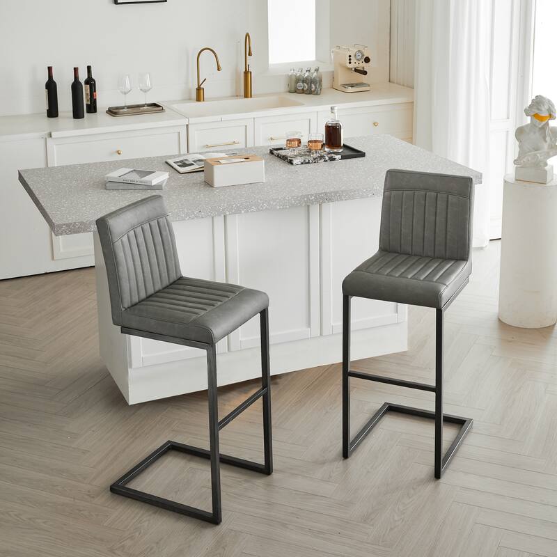 2 Sets Faux Leather Bar Stool - Sturdy Black Metal Frame & Padded Seat, Stylish Seating for Home Bar & Dining Counte