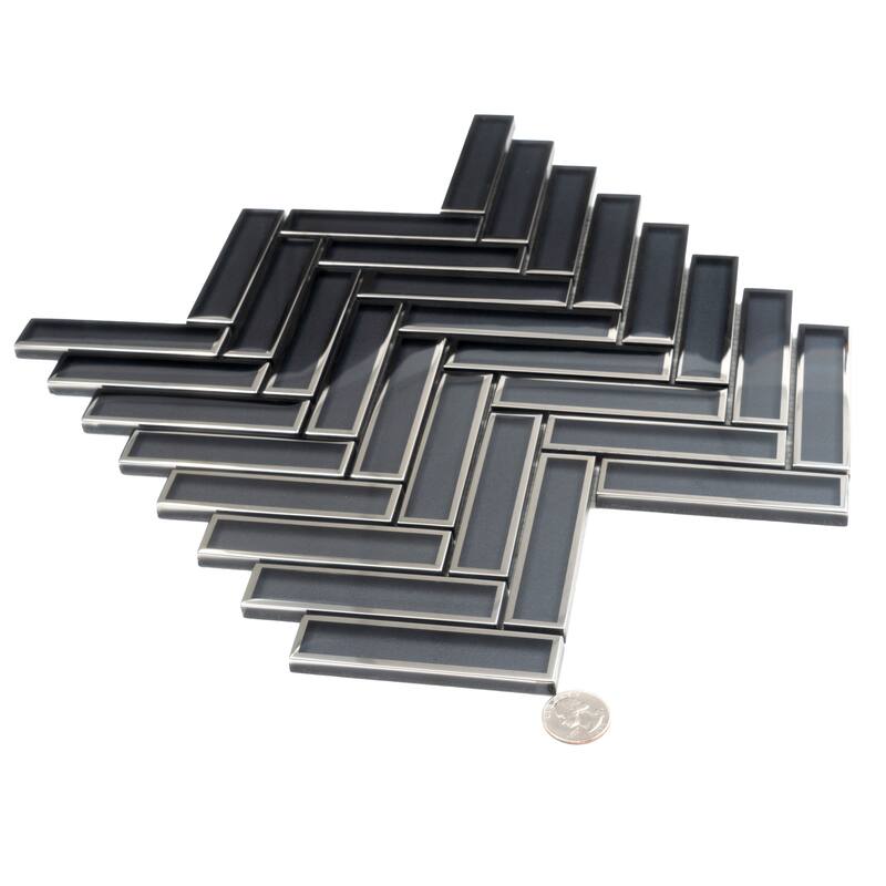 Mirari 12x12 in. Glossy Glass Herringbone Mosaic Wall Tile (4.59 sq ft/case, 5-Pack)