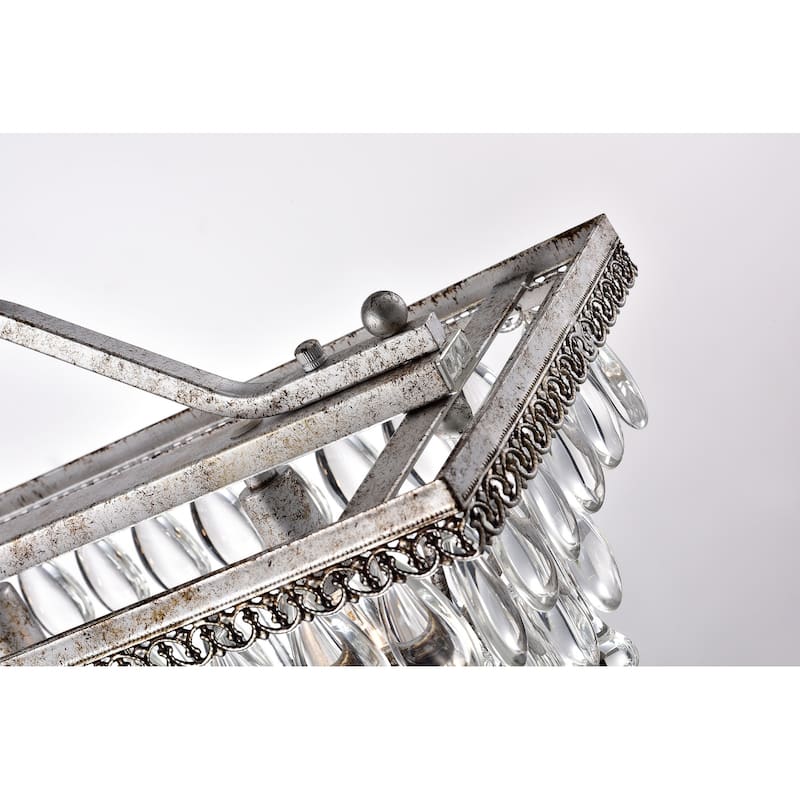 Antique Silver 6-Light Rectangular Kitchen Island Lighting with Crystal Hanging - Antique Silver