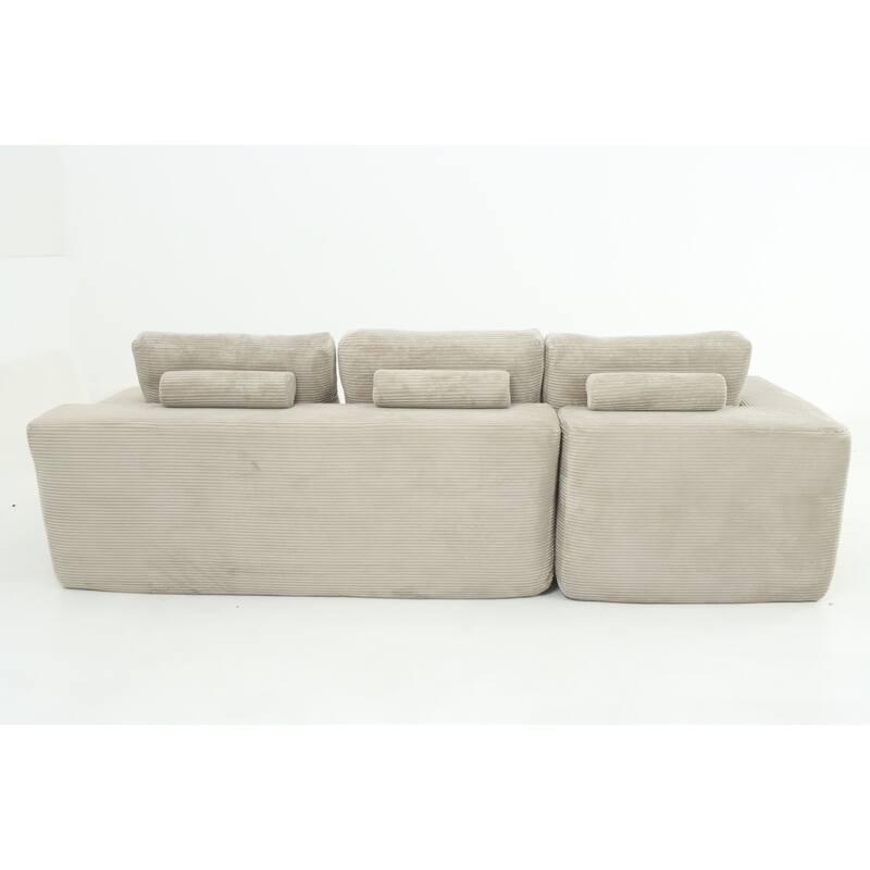 Modular Sectional Sofa with L-Shape Chaise Lounge, Corduroy Deep Seat Cloud Couch, Corner Upholstered Sofa with 2 Pillows