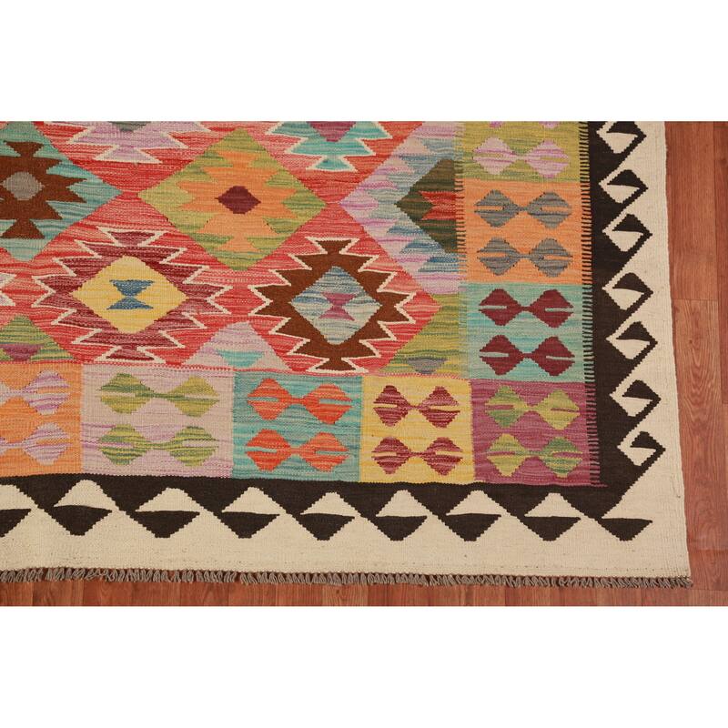 Multicolor Kilim Oriental Area Rug Flatweave Tribal Wool Carpet - 8'0"x 11'6"