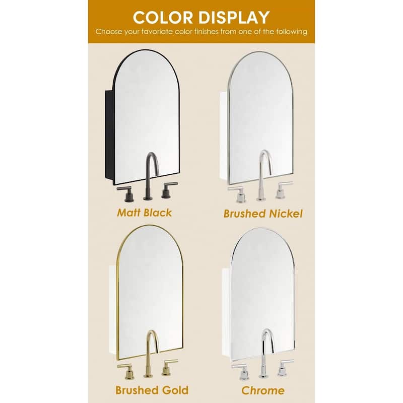 TEHOME Arched Bathroom Medicine Cabinet with Mirror Recessed and Surface Mount Medicine Cabinet Mirror