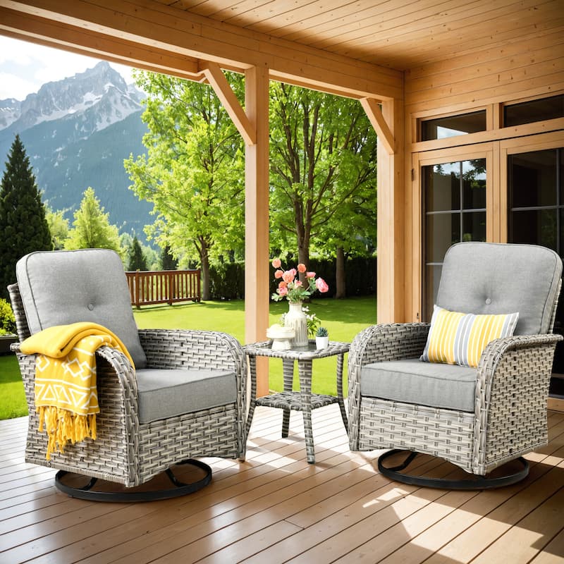 XIZZI 3-piece Outdoor Patio Wicker Swivel Chair Bistro Set - VNC - Dark Grey