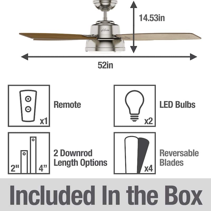 Hunter 52" Wingate Ceiling Fan with LED Light Kit and Handheld Remote - Transitional, Coastal