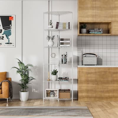 6 Tier Shelf Corner Wire Shelf Rack Pentagonal Shelves Adjustable Metal Heavy Duty Free Standing Storage Display Chrome Rack