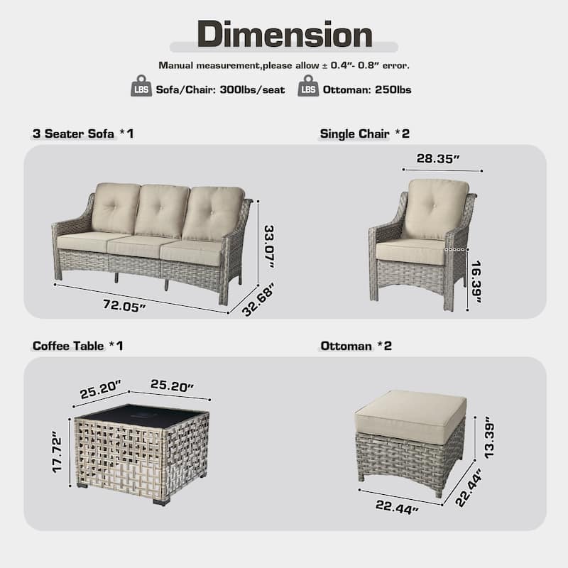 OVIOS 6 Pieces Outdoor Wicker Set With Solar-Powered Table