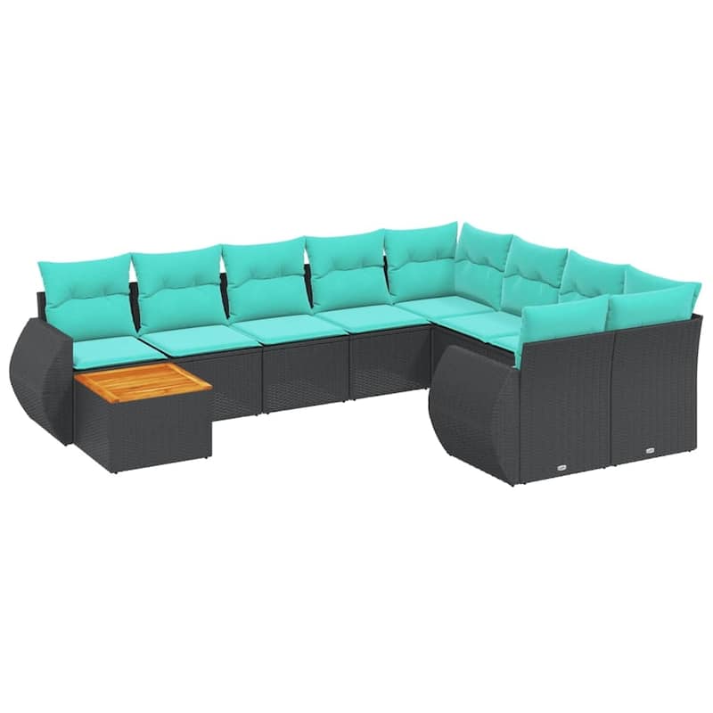vidaXL 10 Piece Patio Sofa Set with Cushions Black Poly Rattan - 24.4 x 24.4 x 27.2