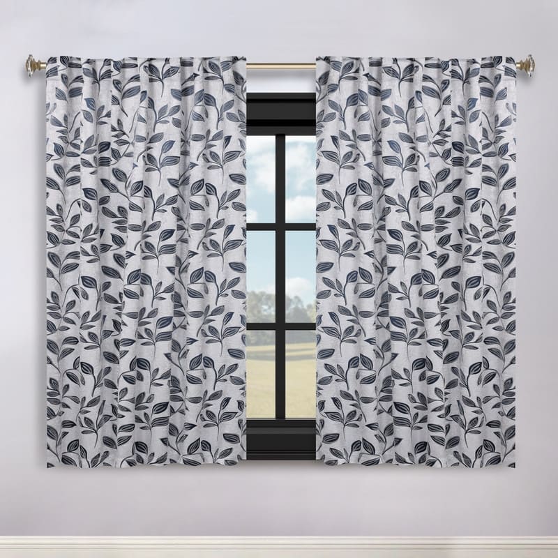 Superior Leaves Machine Washable Room Darkening Curtains with Back Tabs, Set of 2