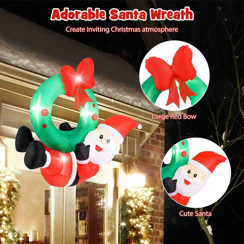 Gymax 4 Ft Blow up Santa Claus w/ LED Lights & Christmas Wreath - Multi - See Details