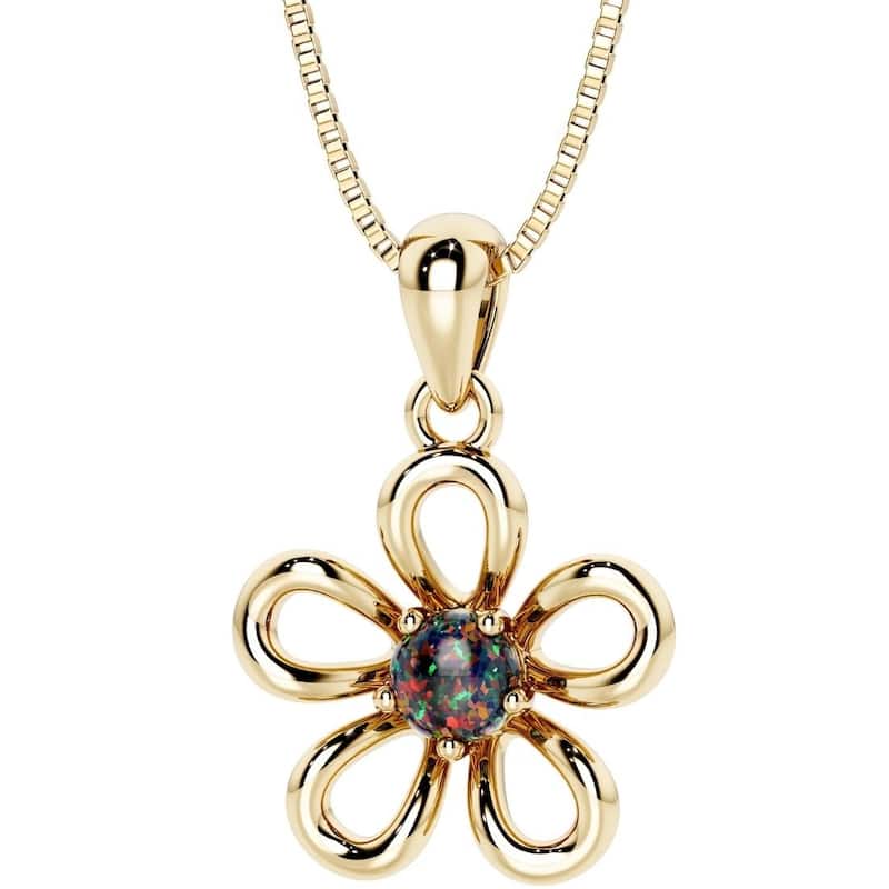 Oravo Gold Plated Sterling Silver Gemstone Flower Pendant - Black Opal