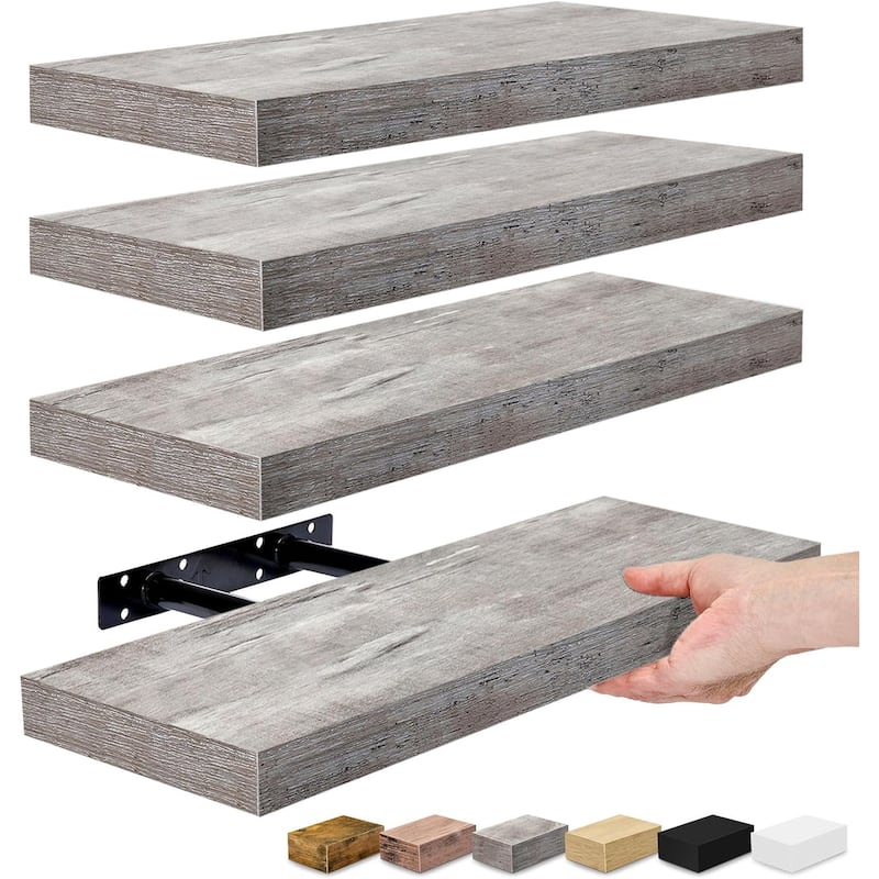 Wall Mounted Bookshelf (4 Pack) - 16.25 in L x 5.50 in W - Grey