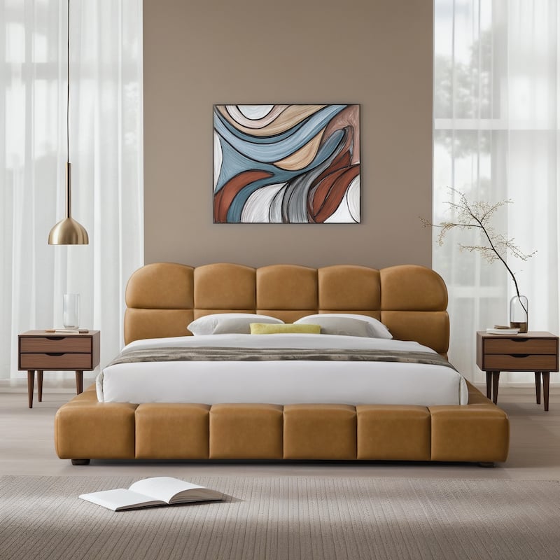Missoula Tufted Queen Size Platform Bed with Easy Assembly & No Box Spring  - Tan - King