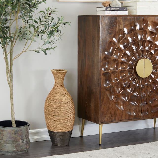 Brown Seagrass Handmade Tall Woven Floor Vase - 11"W x 11"L x 27"H