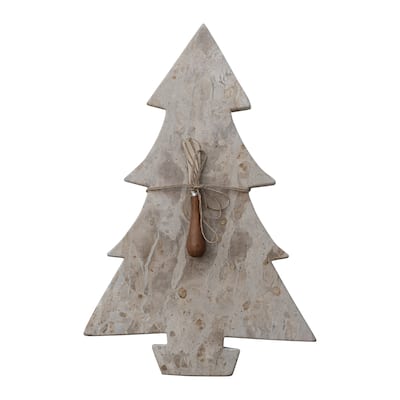 Marble Tree Shaped Cheese and Cutting Board with Stainless Steel and Mango Wood Canape Knife - 16.5"L x 10.75"W x 0.5"H