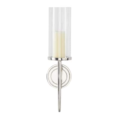 Aluminum Metal Single Candle Wall Sconce with Circle Backing - Silver, Gold, Black - Roche River Decor