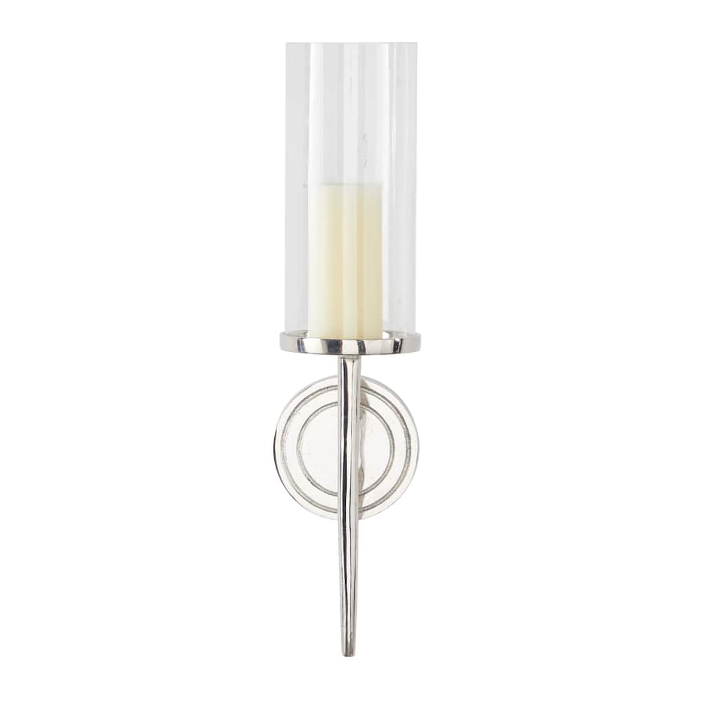 Aluminum Metal Single Candle Wall Sconce with Circle Backing - Silver, Gold, Black - Roche River Decor
