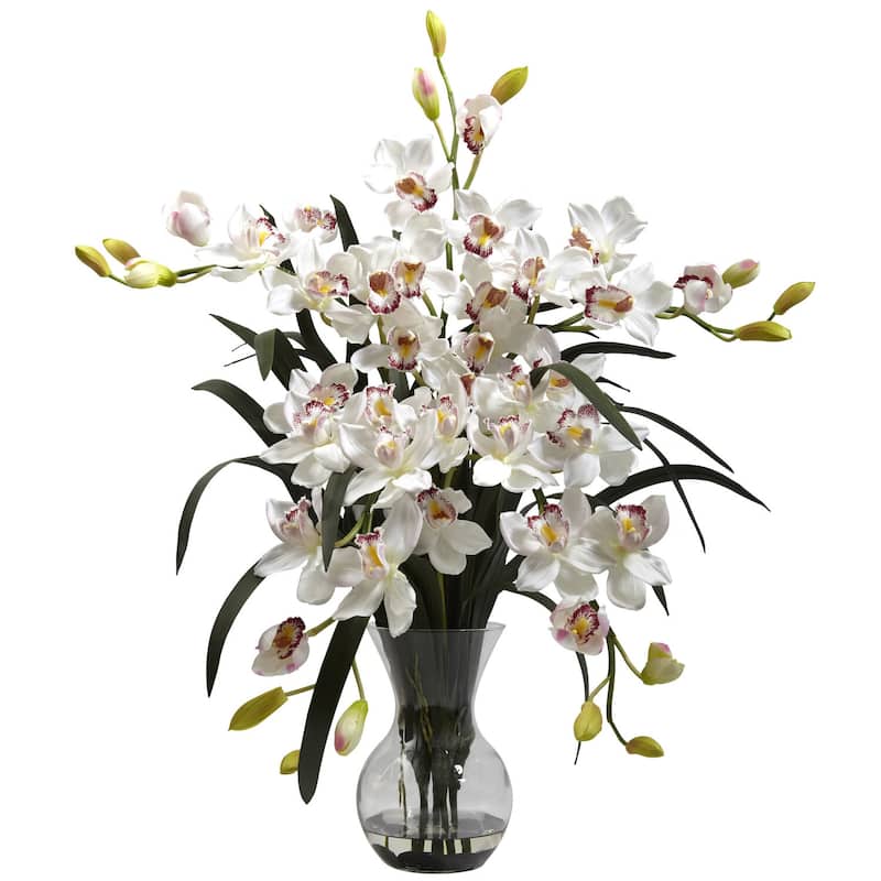 Large Vase Arrangement Home Decor - Retro Revival Floral Display - 34" Tall Decorative Centerpiece - White - 30