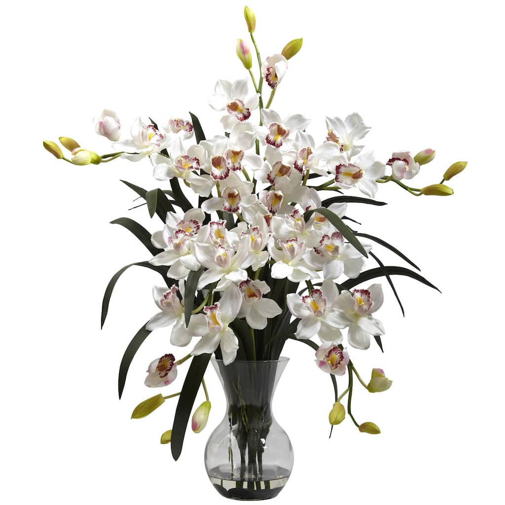 Large Vase Arrangement Home Decor - Retro Revival Floral Display - 34" Tall Decorative Centerpiece - White - 30