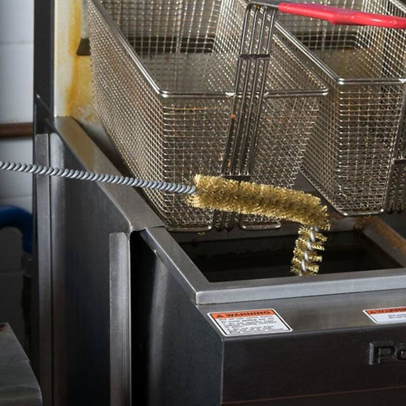 Brushtech L-Shape Fryer Cooling System Cleaning Brush - Brass/Silver/White