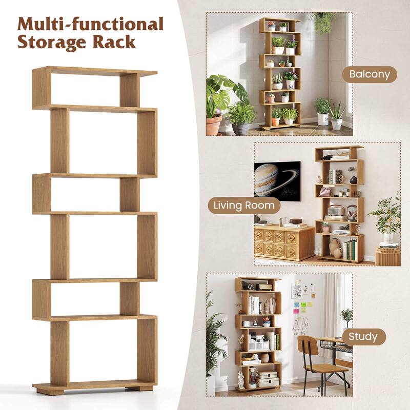 Costway 6-tier Storage Bookshelf S-shaped Geometric Bookcase with - See Details