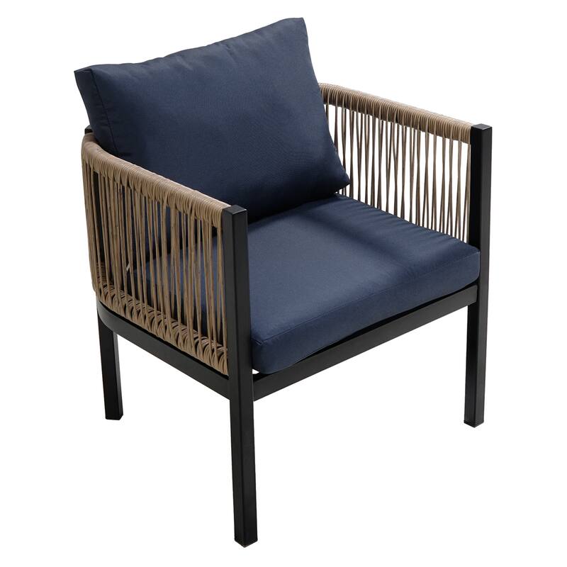 Modular Outdoor Sofa Set w/ PE Wicker & Glass Table, Rust-Proof Frame