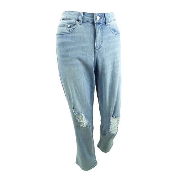 Vince Camuto Women’s Cropped Light Indigo Ripped Jeans (27/4, Blue) - 4. Opens flyout.
