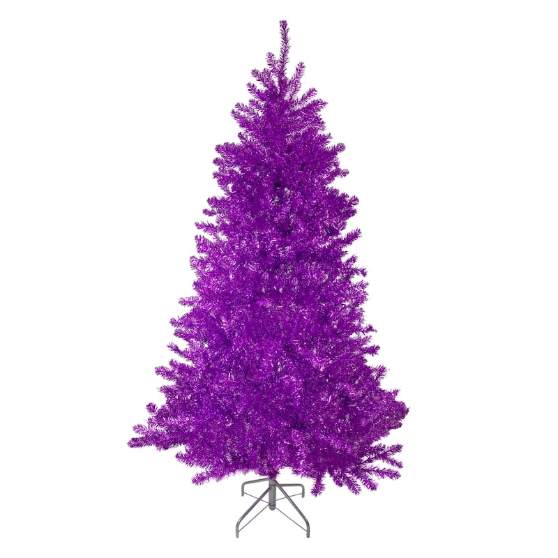7' Metallic Purple Tinsel Artificial Christmas Tree - Unlit - 7 Foot
