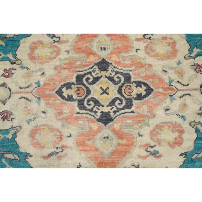 Hand Knotted Oriental 100% Wool Carpet Transitional Floral Navy Blue & Blues Oushak Area Rug - 10' 0'' X 6' 11''