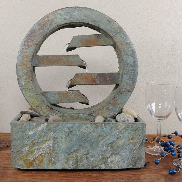 Sunnydaze Infinite 4-Level Slate Tabletop Water Fountain with LED - 13-Inch