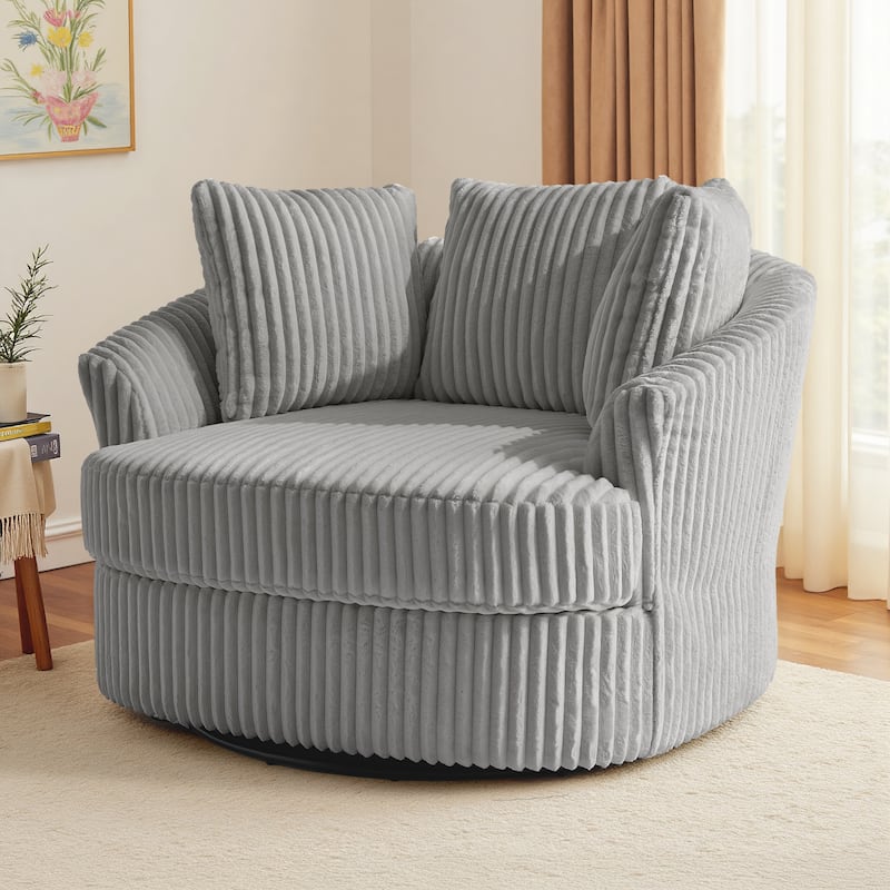 UIXE Oversize 43" Plush Corduroy Swivel Barrel Chair Comfy Accent Chair For Living Room