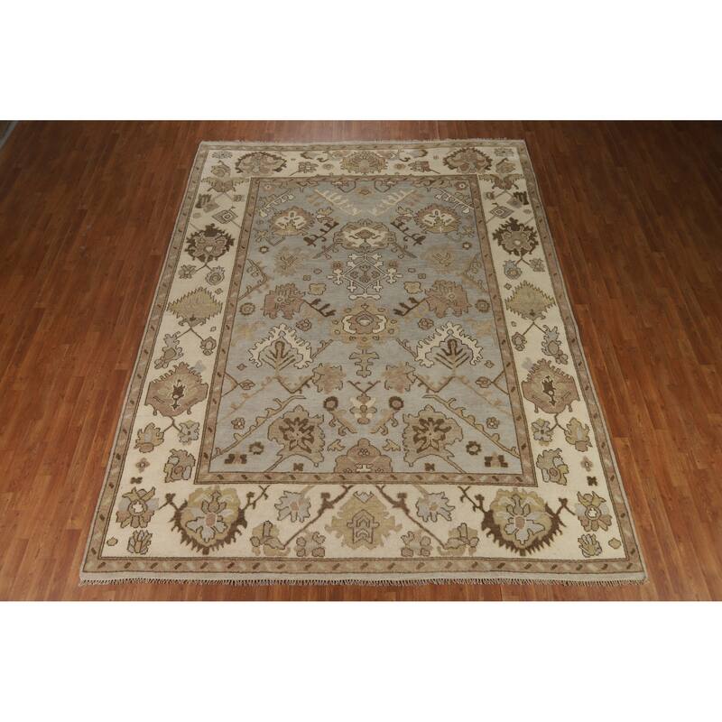 Gray Ivory Oushak Style Area Rug Handmade Wool Carpet - 9'1" x 11'10"