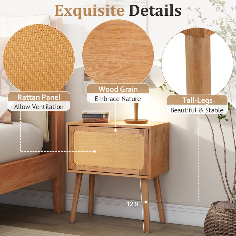 Christopher Knight Home - Araminta Rattan-Panel Nightstand in MDF with Layered Flip Storage